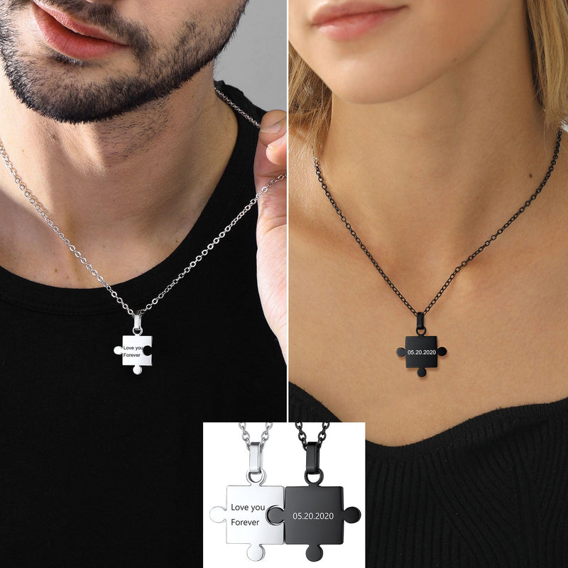 Custom Puzzle Matching Necklaces for Couple Mom Daughter 2pcs