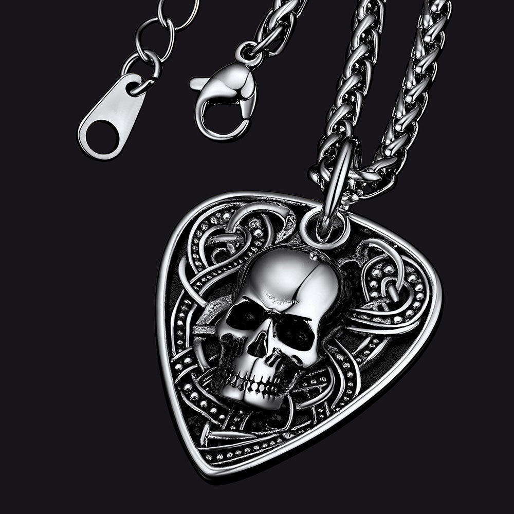 Punk Skull Guitar Pick Pendant Necklace for