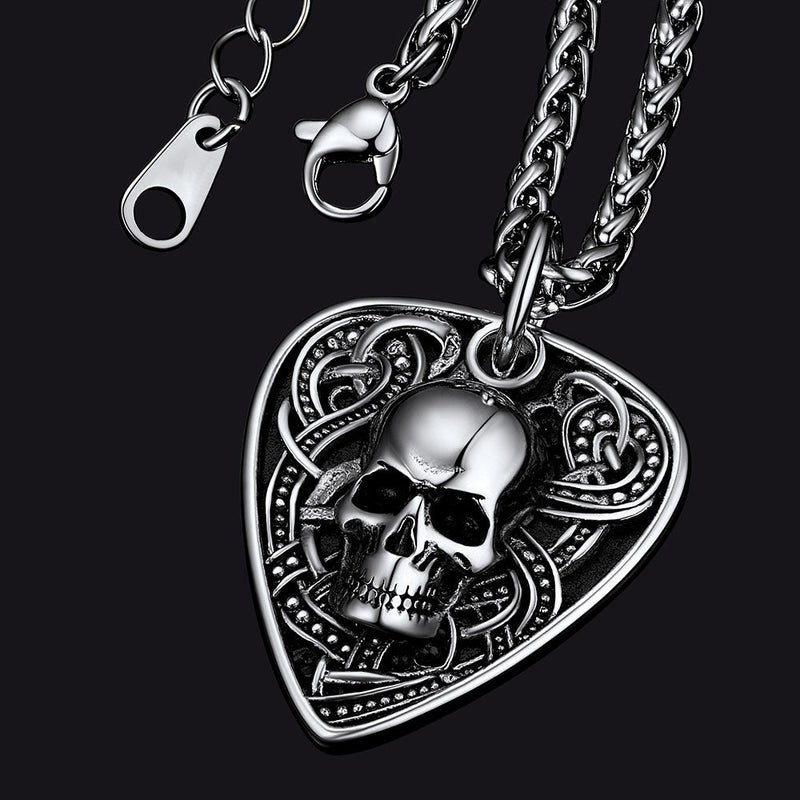 Punk Skull Guitar Pick Pendant Necklace for