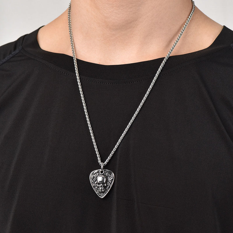 Punk Skull Guitar Pick Pendant Necklace for