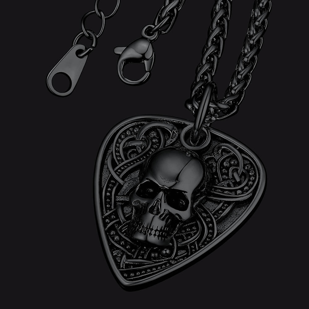 Punk Skull Guitar Pick Pendant Necklace for