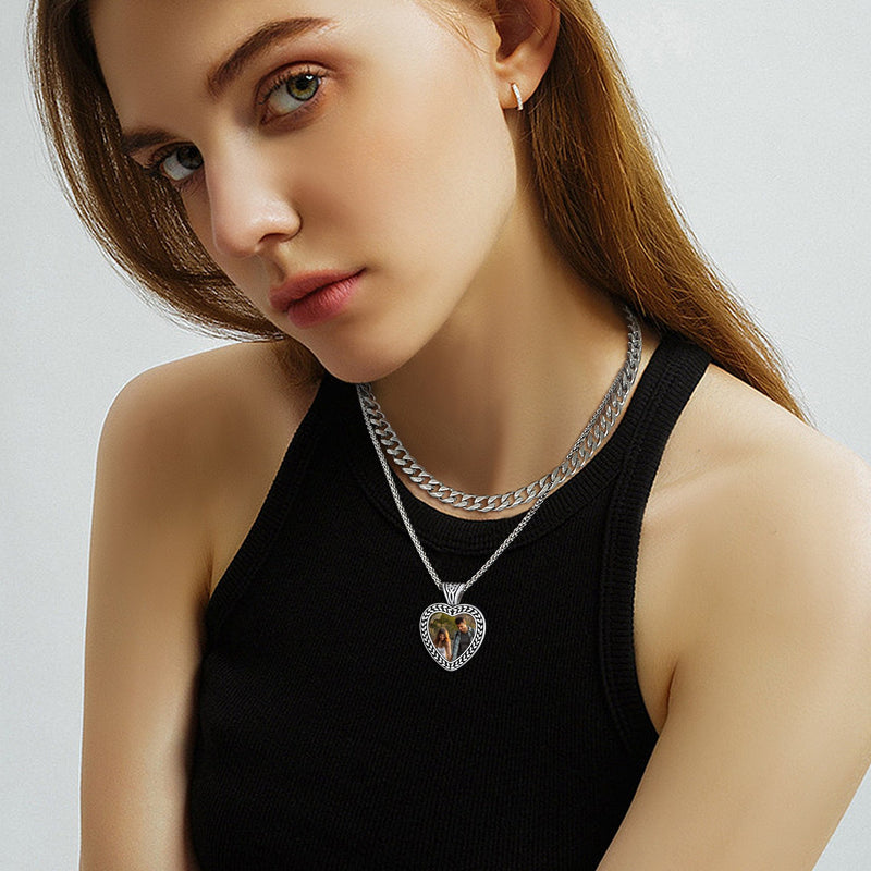 Customized Heart Photo Pendant Memorial Necklace for