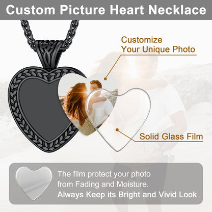 Customized Heart Photo Pendant Memorial Necklace for