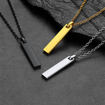 Custom Minimalist Engraved Vertical Bar Necklace for