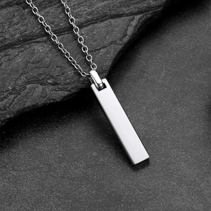 Custom Minimalist Engraved Vertical Bar Necklace for