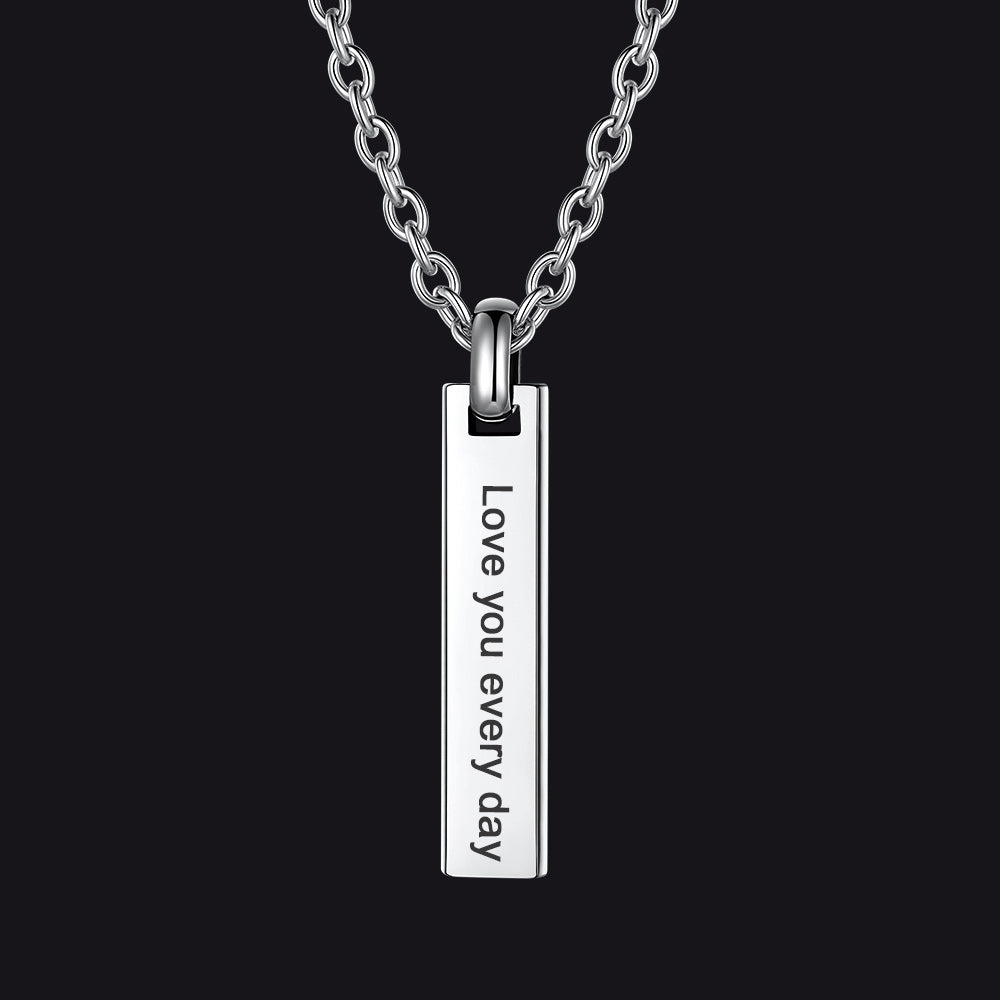 Custom Minimalist Engraved Vertical Bar Necklace for