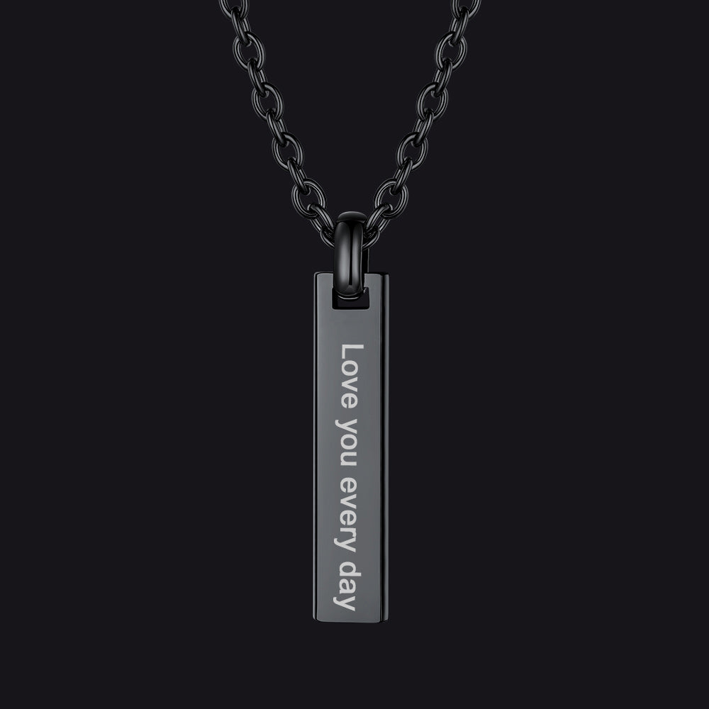 Custom Minimalist Engraved Vertical Bar Necklace for