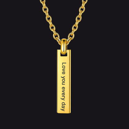 Custom Minimalist Engraved Vertical Bar Necklace for