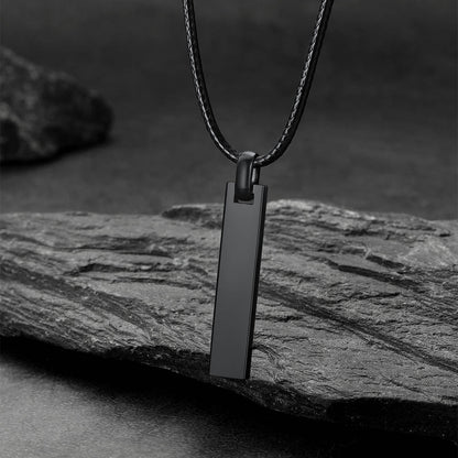 Custom Engraved Bar Braided Leather Necklace for
