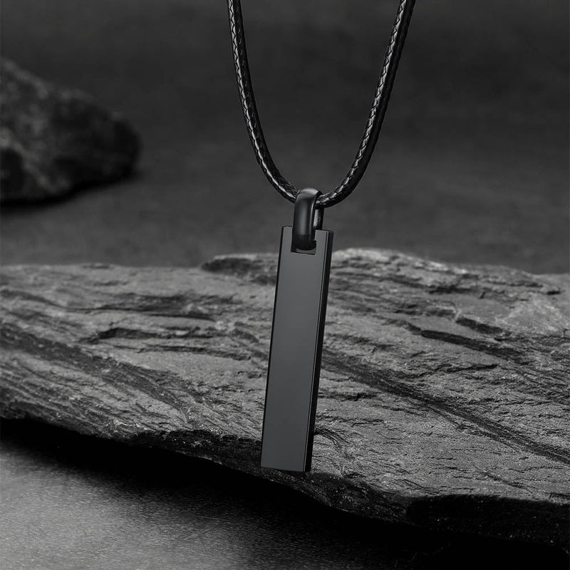 Custom Engraved Bar Braided Leather Necklace for