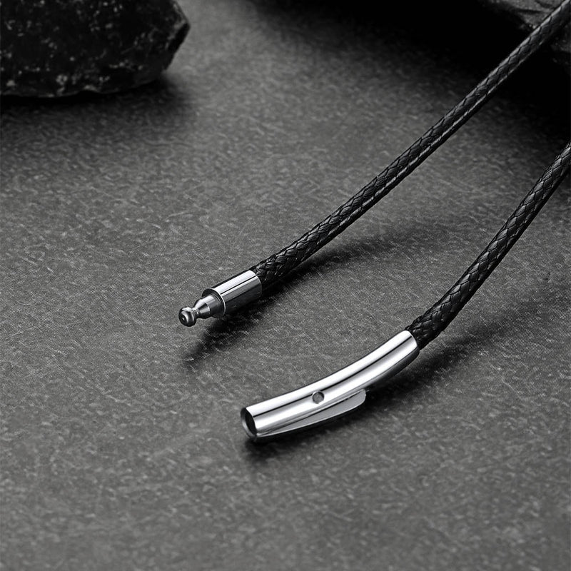 Custom Engraved Bar Braided Leather Necklace for