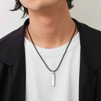 Custom Engraved Bar Braided Leather Necklace for