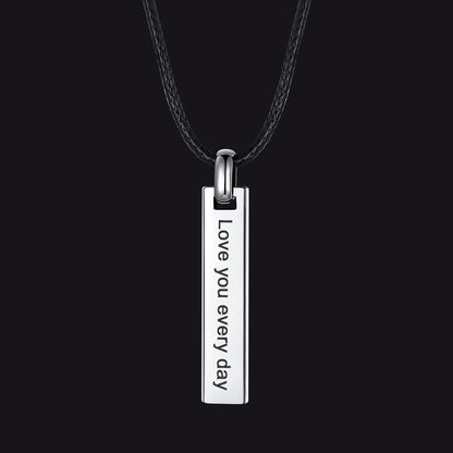 Custom Engraved Bar Braided Leather Necklace for