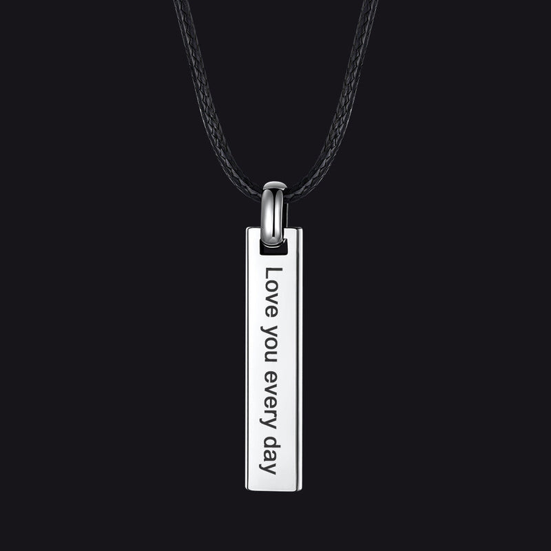 Custom Engraved Bar Braided Leather Necklace for