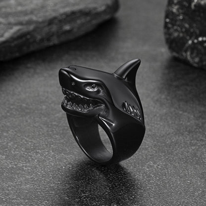 Stainless Steel Gothic Shark Signet Ring for