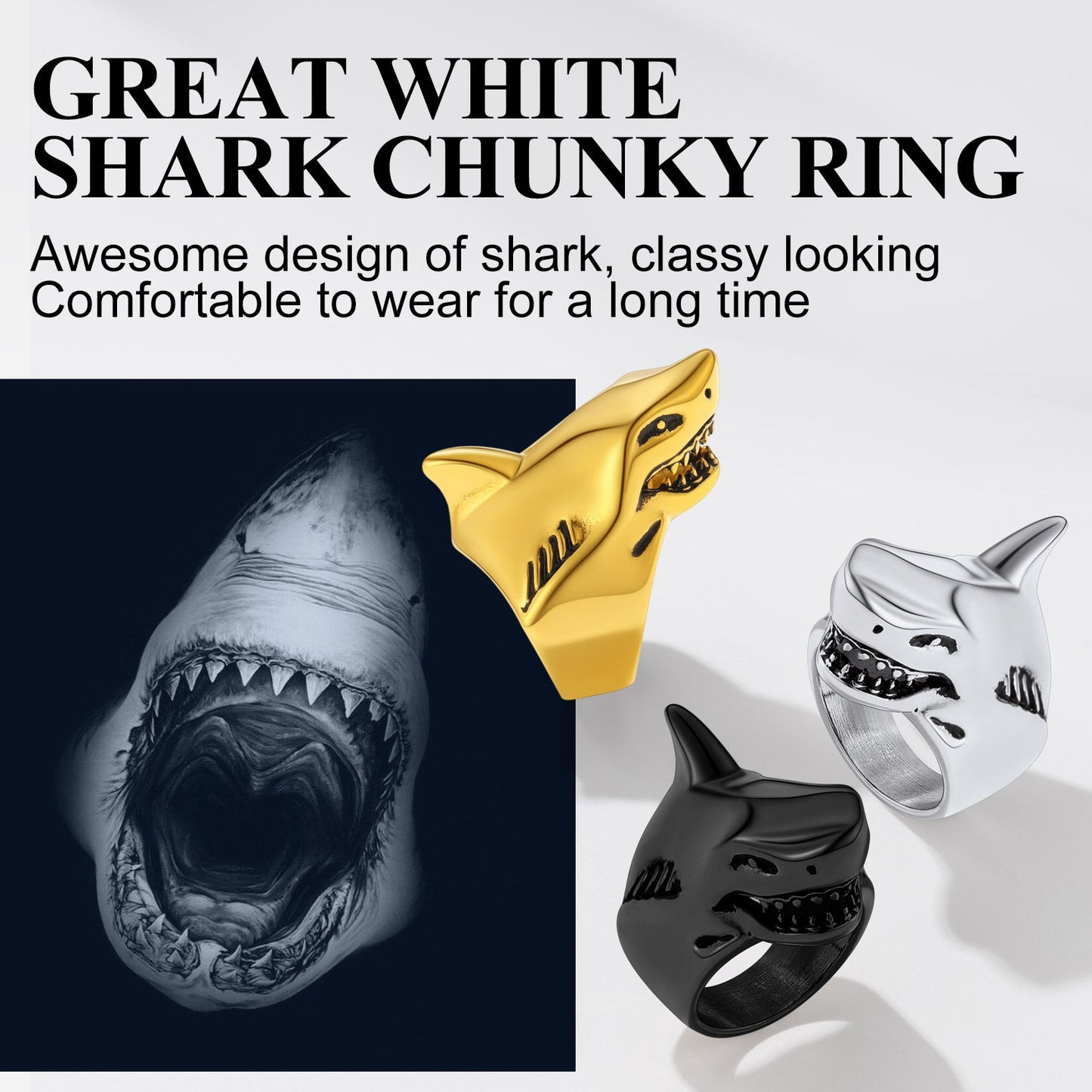 Stainless Steel Gothic Shark Signet Ring for