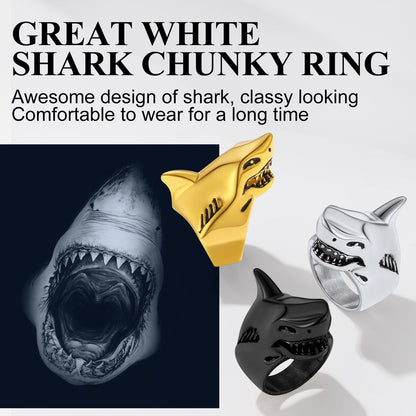 Stainless Steel Gothic Shark Signet Ring for