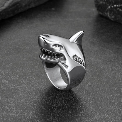 Stainless Steel Gothic Shark Signet Ring for