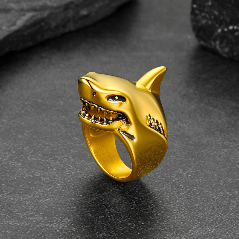 Stainless Steel Gothic Shark Signet Ring for
