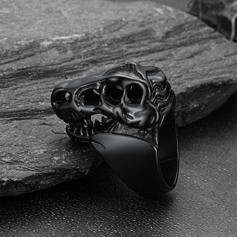 Biker Animal Chunky Dinosaur Head Stainless Steel Ring for