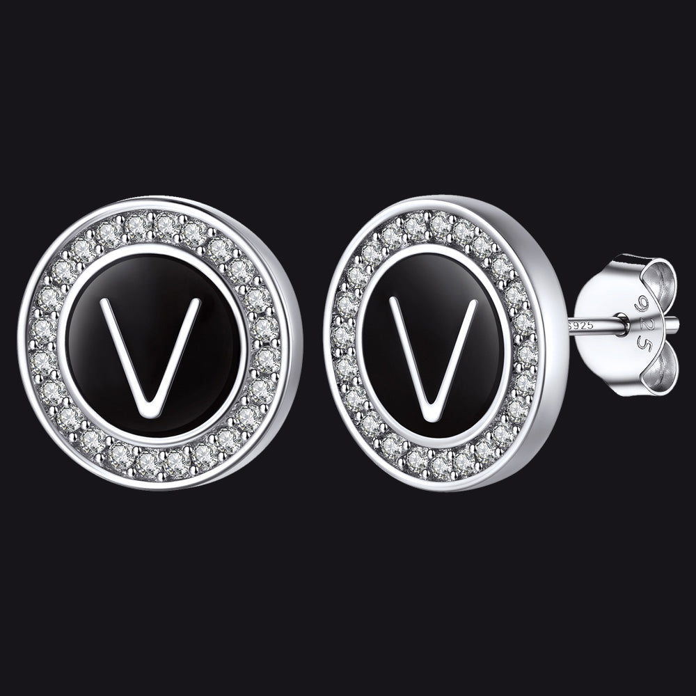Personalized Black Initial Letter Stud Earrings for