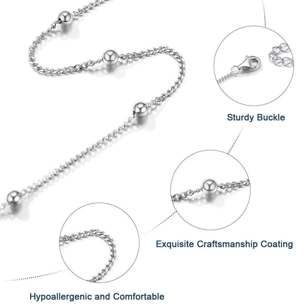 925 Sterling Silver Anklet With Beaded for
