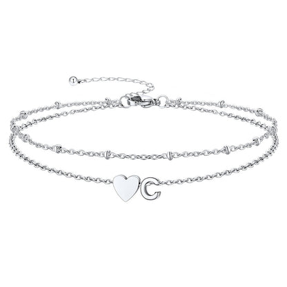 Initial Heart Layered Anklet With Heart for