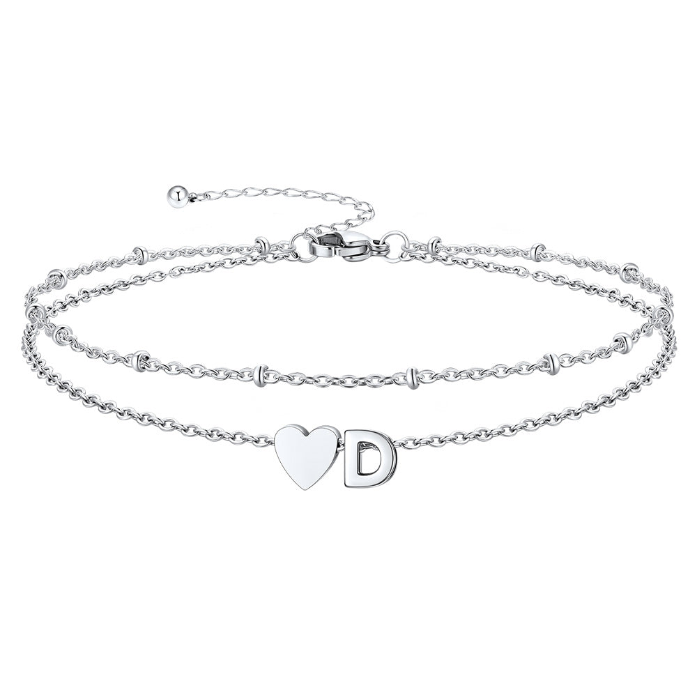Initial Heart Layered Anklet With Heart for