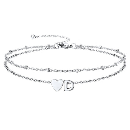 Initial Heart Layered Anklet With Heart for