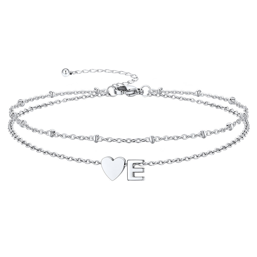 Initial Heart Layered Anklet With Heart for