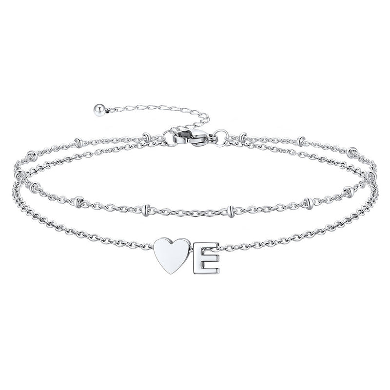 Initial Heart Layered Anklet With Heart for