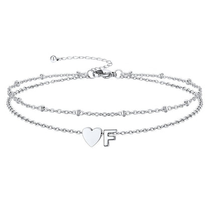 Initial Heart Layered Anklet With Heart for