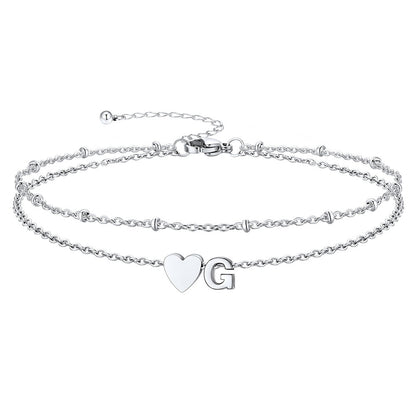 Initial Heart Layered Anklet With Heart for