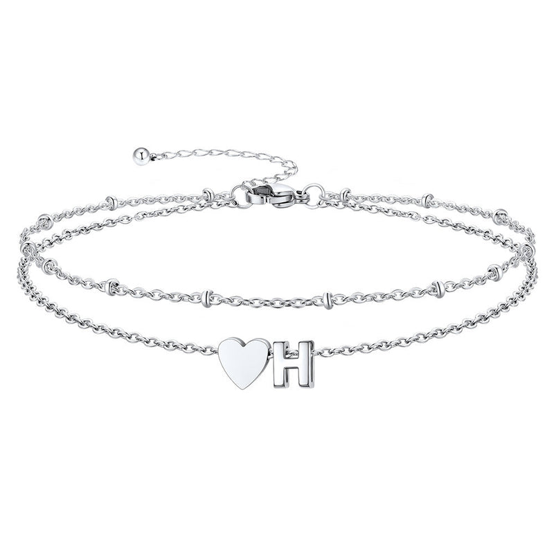 Initial Heart Layered Anklet With Heart for