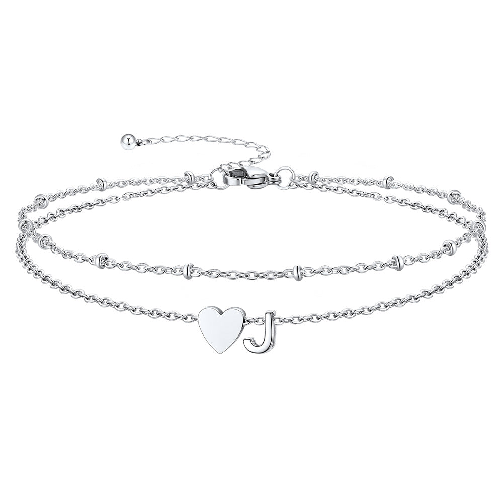 Initial Heart Layered Anklet With Heart for