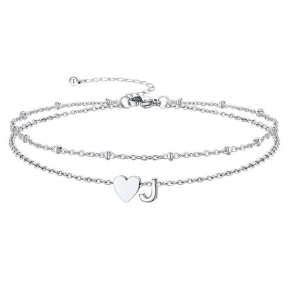 Initial Heart Layered Anklet With Heart for