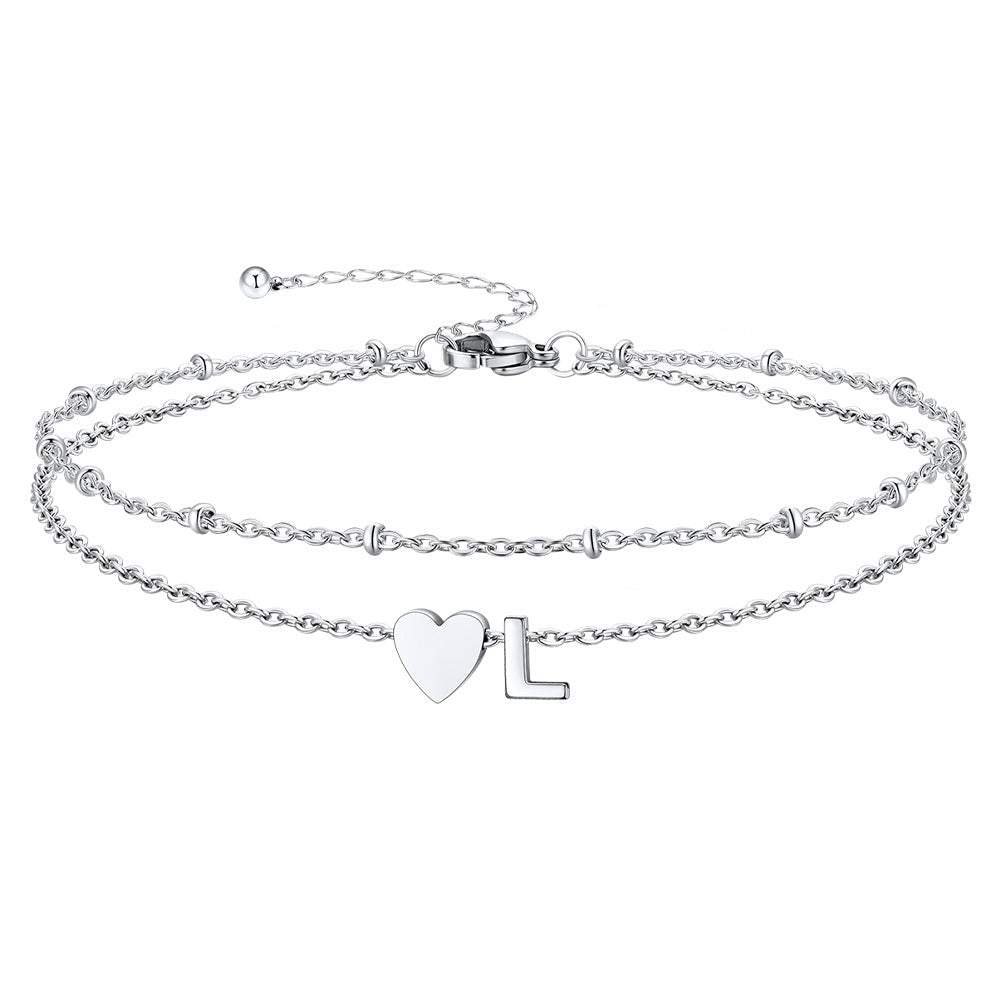 Initial Heart Layered Anklet With Heart for