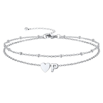 Initial Heart Layered Anklet With Heart for