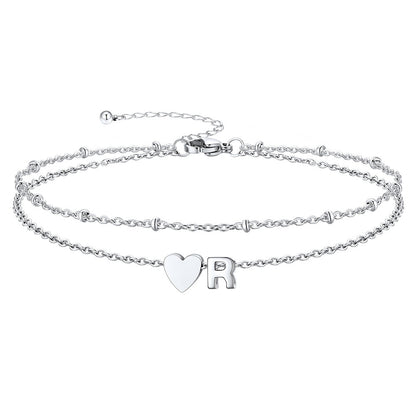 Initial Heart Layered Anklet With Heart for