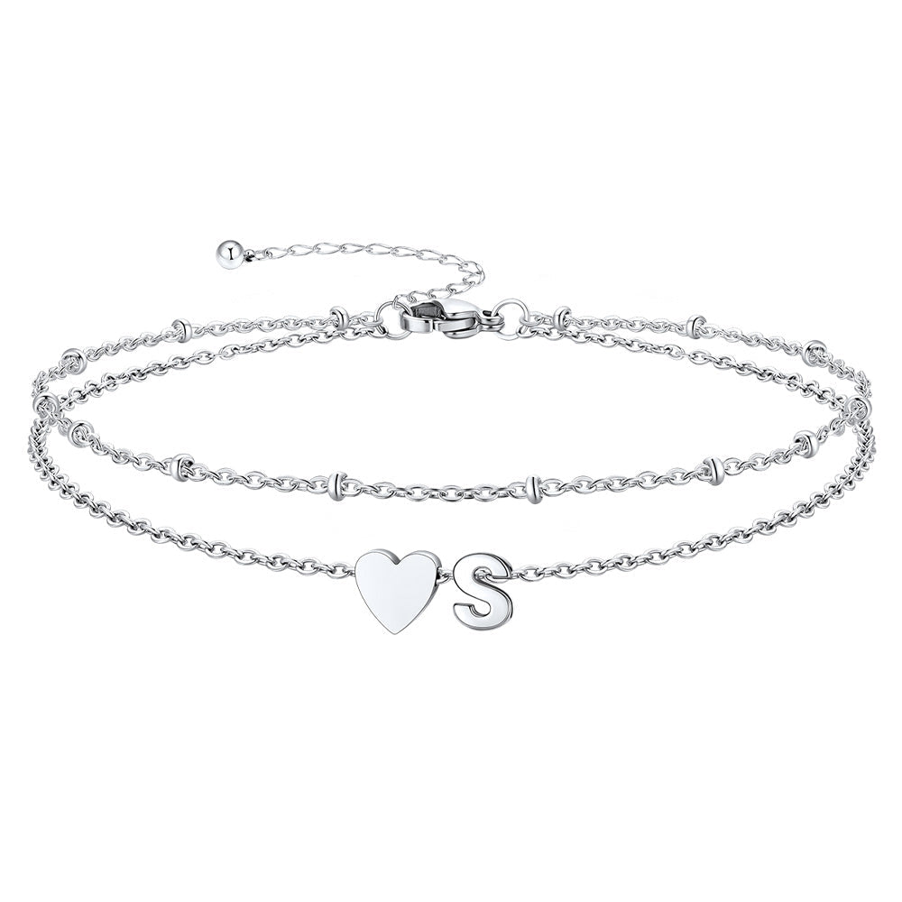Initial Heart Layered Anklet With Heart for