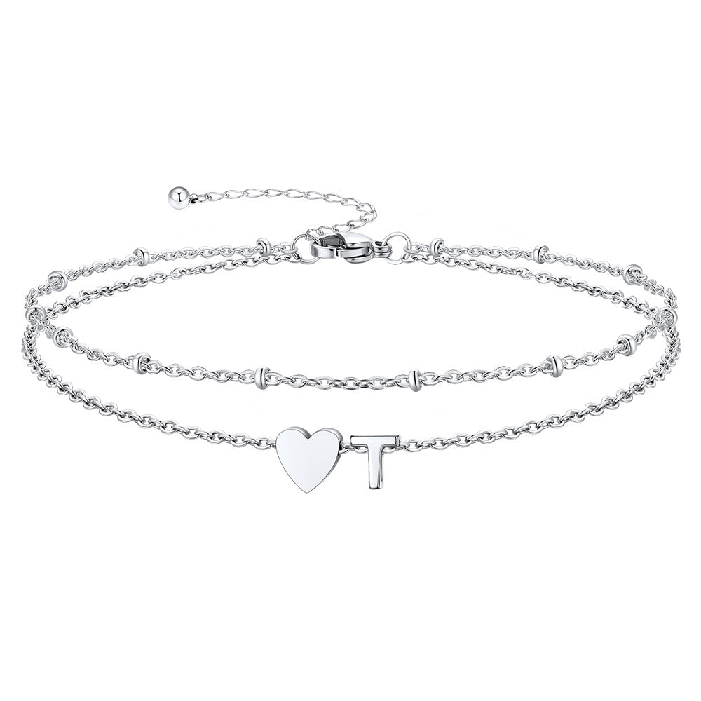 Initial Heart Layered Anklet With Heart for