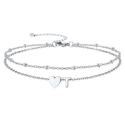 Initial Heart Layered Anklet With Heart for