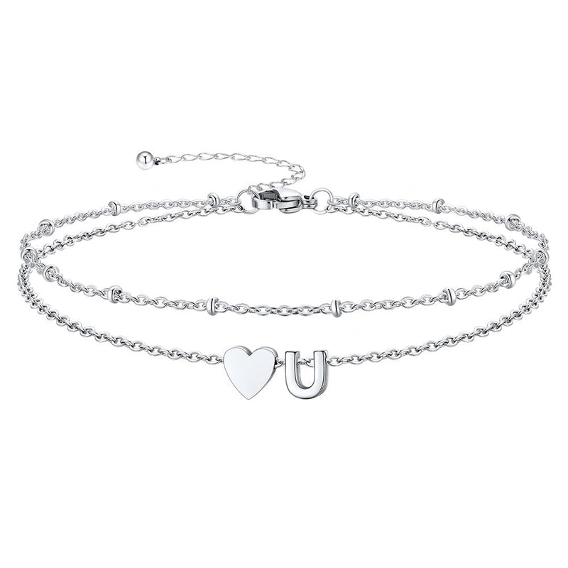 Initial Heart Layered Anklet With Heart for
