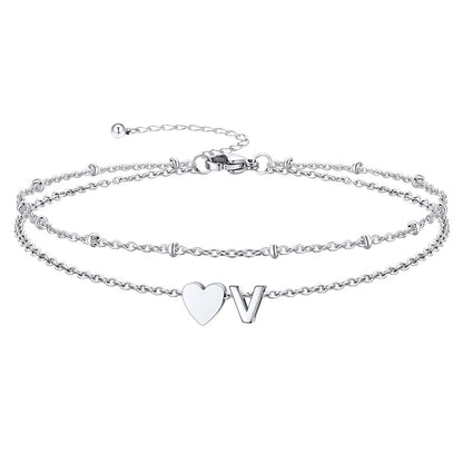 Initial Heart Layered Anklet With Heart for