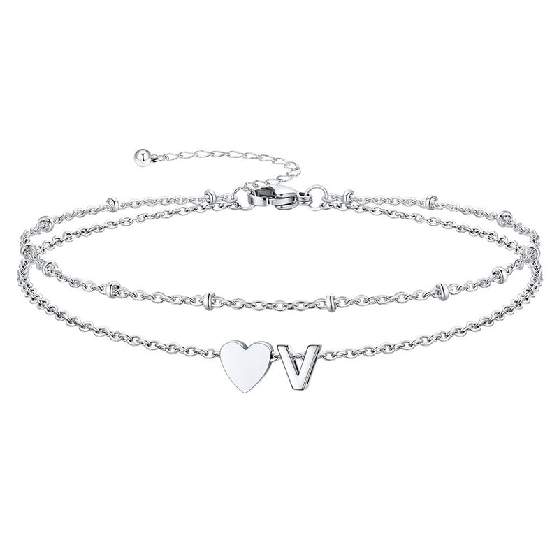 Initial Heart Layered Anklet With Heart for