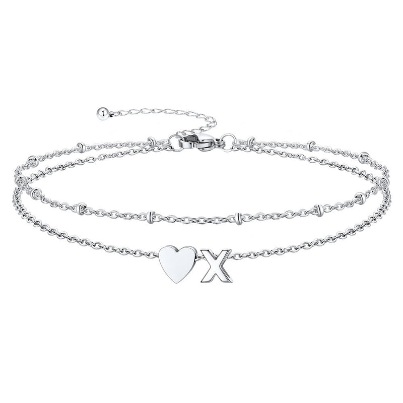 Initial Heart Layered Anklet With Heart for