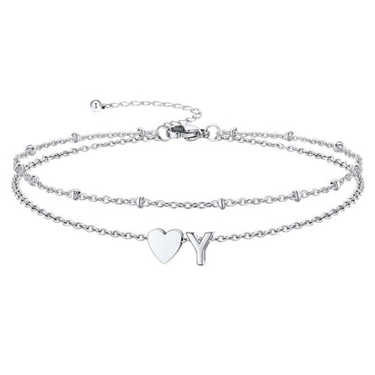 Initial Heart Layered Anklet With Heart for