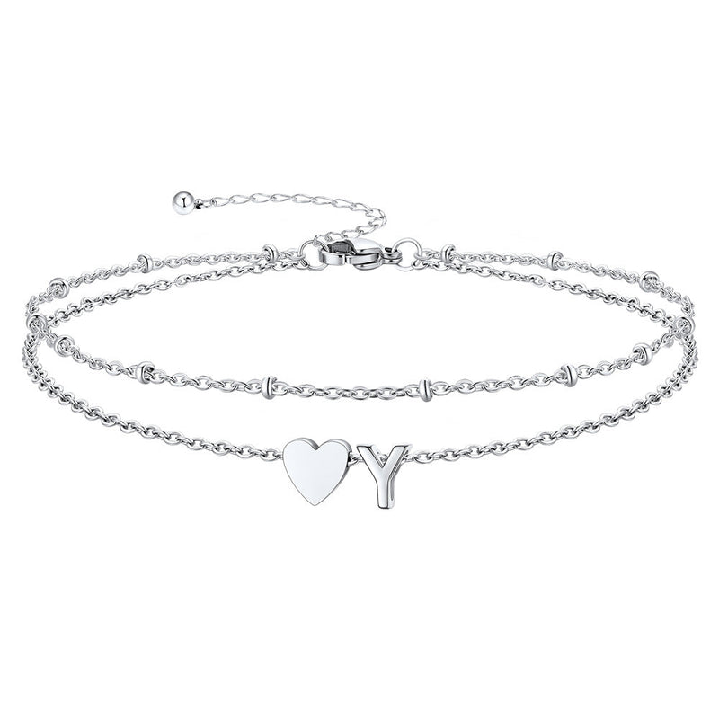 Initial Heart Layered Anklet With Heart for