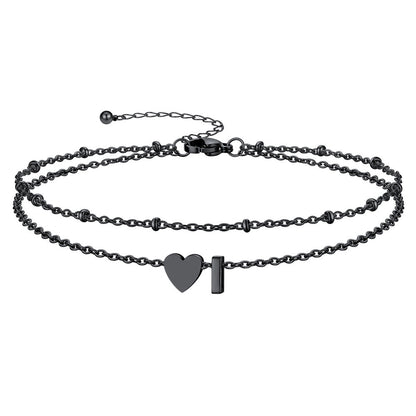 Initial Heart Layered Anklet With Heart for