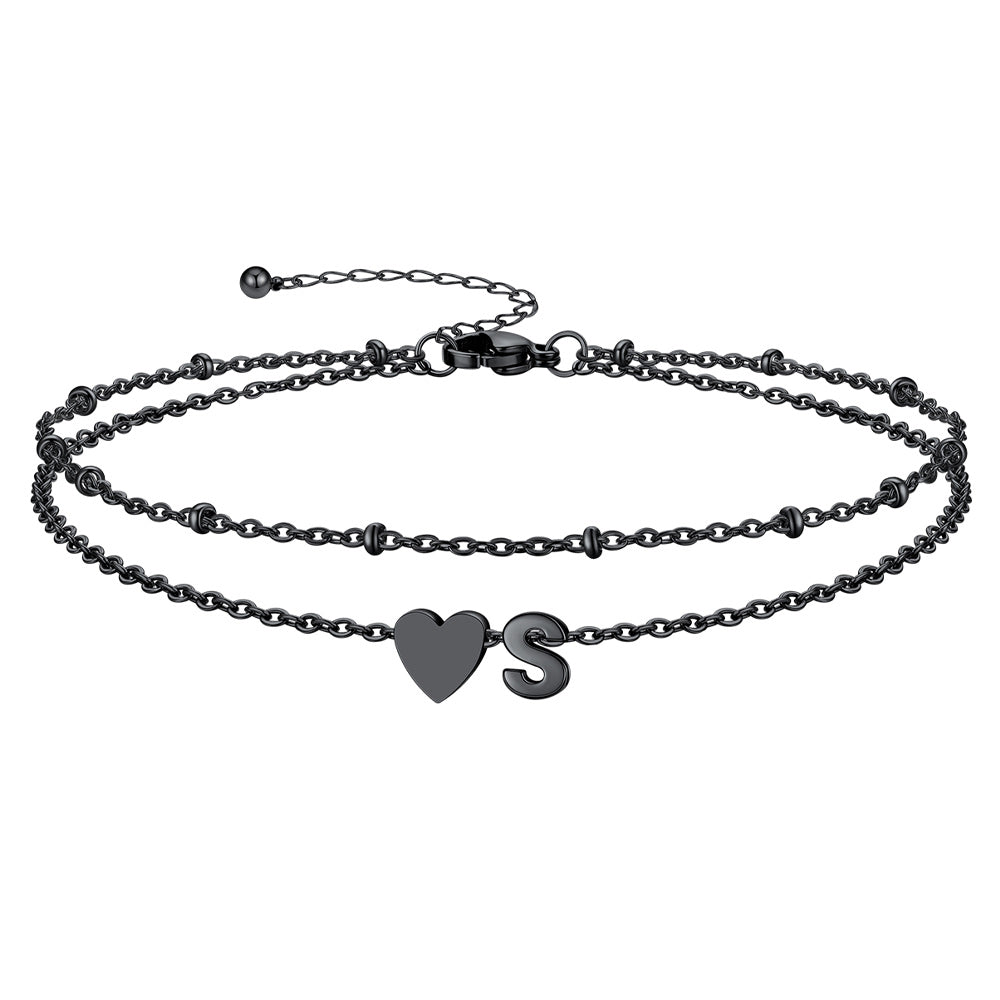 Initial Heart Layered Anklet With Heart for